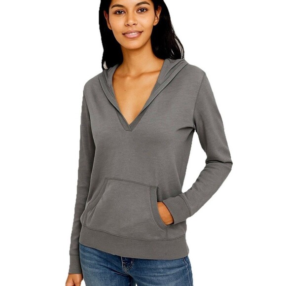Victoria’s Secret Women’s Small Gray V-Neck Hoodie Pullover Kangaroo Pocket Y2K - Picture 1 of 11